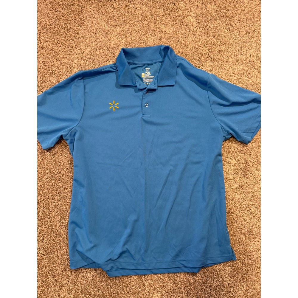 Walmart Polo Shirt Mens XL Blue Employee Uniform Spark Logo Short Sleeve Stretch